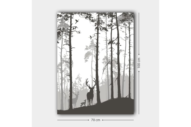 Canvastavla 70x100 cm - Silhuetter av hjortar i en skogsmiljö - Svart / Grå / Vit - Inredning & dekor - Tavlor & konst - Canvastavla