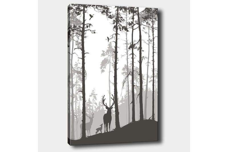 Canvastavla 70x100 cm - Silhuetter av hjortar i en skogsmiljö - Svart / Grå / Vit - Inredning & dekor - Tavlor & konst - Canvastavla
