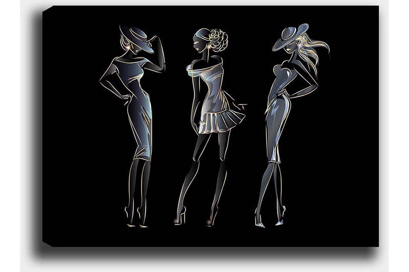 Canvastavla 70x100 cm - Silhuetter av tre eleganta kvinnor i modekläder - Svart / Guld / Vit - Inredning & dekor - Tavlor & konst - Canvastavla
