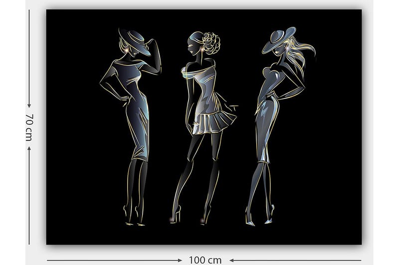 Canvastavla 70x100 cm - Silhuetter av tre eleganta kvinnor i modekläder - Svart / Guld / Vit - Inredning & dekor - Tavlor & konst - Canvastavla