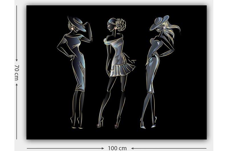 Canvastavla 70x100 cm - Silhuetter av tre eleganta kvinnor i modekläder - Svart / Guld / Vit - Inredning & dekor - Tavlor & konst - Canvastavla