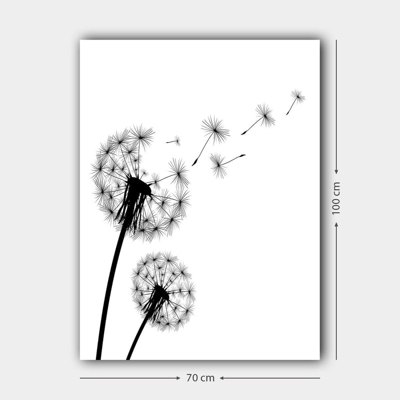 Canvastavla 70x100 cm - Siluetter av maskrosor som sprider sina frön i vinden - Svart / Vitt - Inredning & dekor - Tavlor & konst - Canvastavla