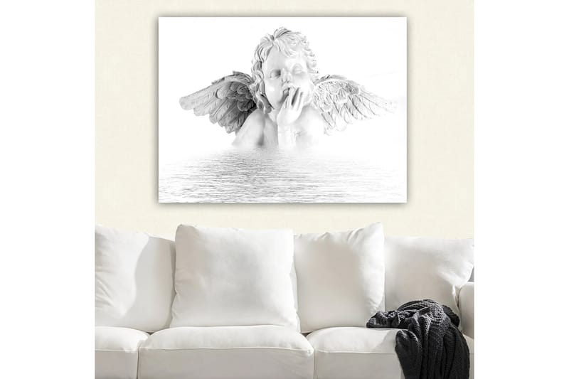 Canvastavla 70x100 cm - Skulptur av en ängel med vingar som sitter i en eftertänksam pose - Vit / Grå - Inredning & dekor - Tavlor & konst - Canvastavla