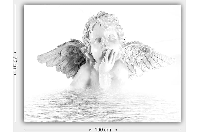 Canvastavla 70x100 cm - Skulptur av en ängel med vingar som sitter i en eftertänksam pose - Vit / Grå - Inredning & dekor - Tavlor & konst - Canvastavla