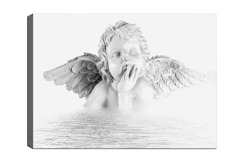 Canvastavla 70x100 cm - Skulptur av en ängel med vingar som sitter i en eftertänksam pose - Vit / Grå - Inredning & dekor - Tavlor & konst - Canvastavla