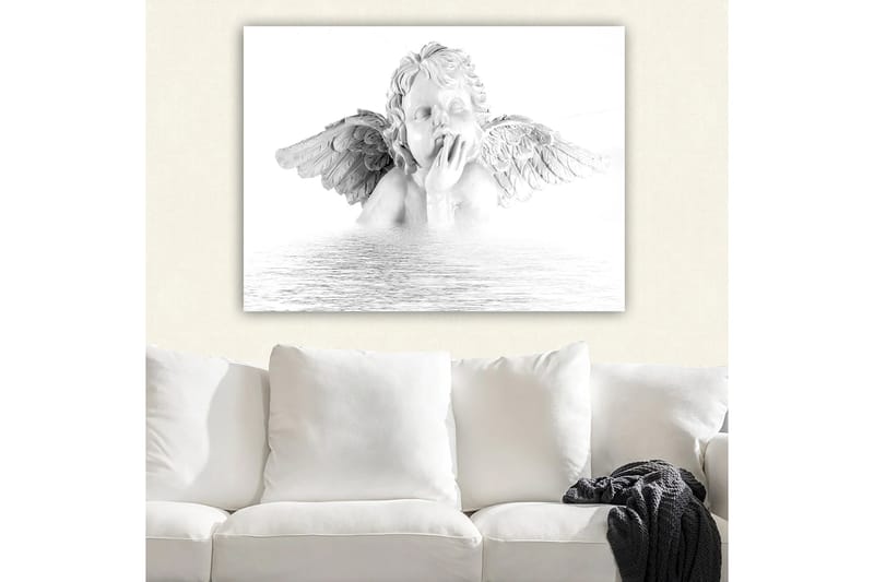 Canvastavla 70x100 cm - Skulptur av en ängel med vingar som sitter i en eftertänksam pose - Vit / Grå - Inredning & dekor - Tavlor & konst - Canvastavla