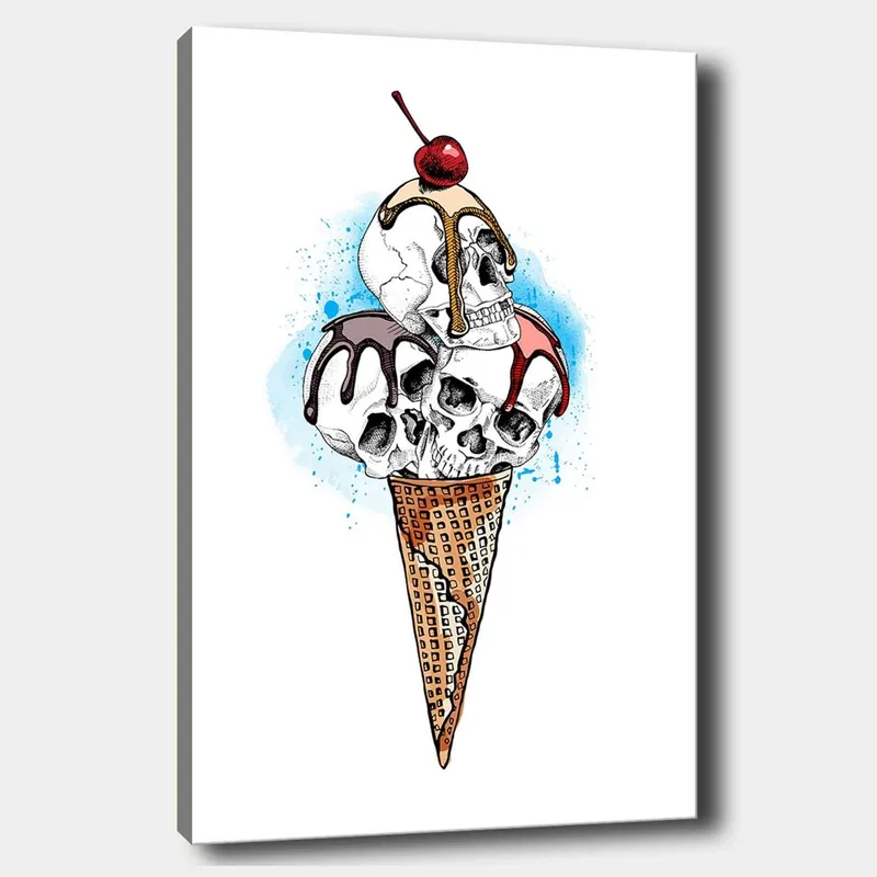 Canvastavla 70x100 cm - Skulptur av en glass med dödskallar som toppas av ett körsbär, Vit / Brun / Röd