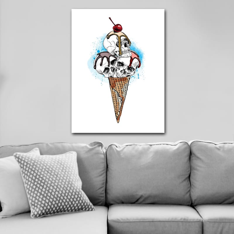 Canvastavla 70x100 cm - Skulptur av en glass med dödskallar som toppas av ett körsbär - Vit / Brun / Röd - Inredning & dekor - Tavlor & konst - Canvastavla