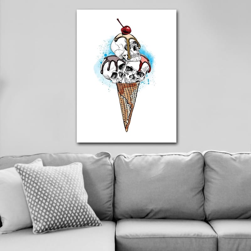 Canvastavla 70x100 cm - Skulptur av en glass med dödskallar som toppas av ett körsbär - Vit / Brun / Röd - Inredning & dekor - Tavlor & konst - Canvastavla