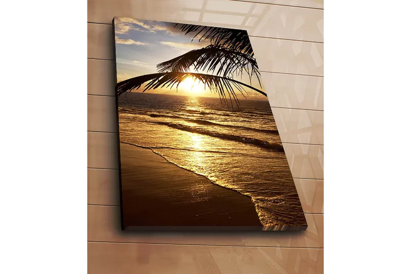 Canvastavla 70x100 cm - Solnedgång över havet med palmer i förgrunden - Guld / Orange / Brunt - Inredning & dekor - Tavlor & konst - Canvastavla