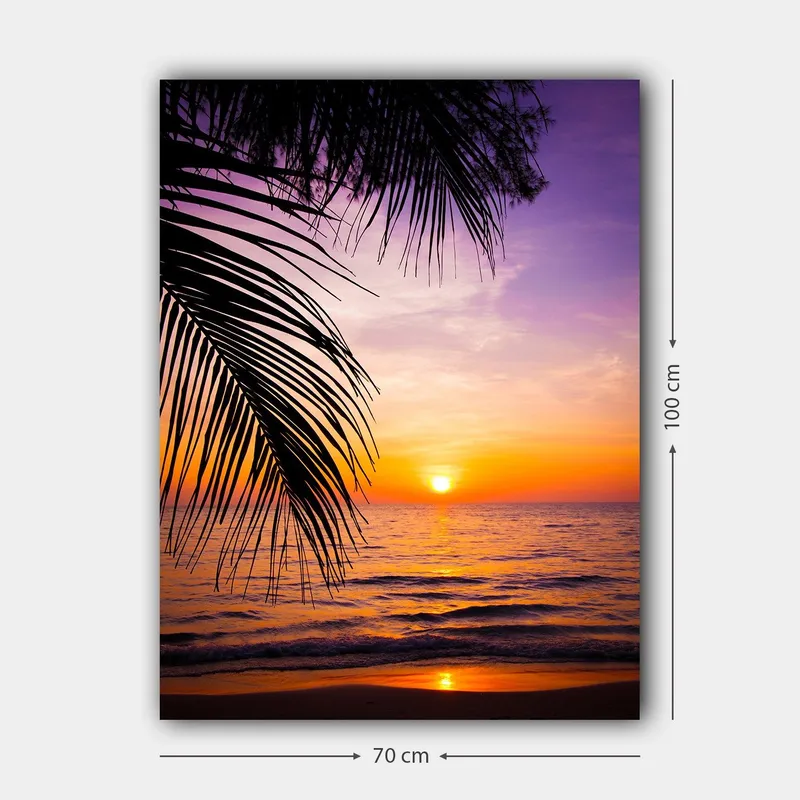 Canvastavla 70x100 cm - Solnedgång över havet med palmer i förgrunden - Lila / Orange / Gult - Inredning & dekor - Tavlor & konst - Canvastavla