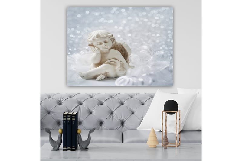 Canvastavla 70x100 cm - Söt ängel i keramik som sitter med en eftertänksam min - Vit / Beige - Inredning & dekor - Tavlor & konst - Canvastavla