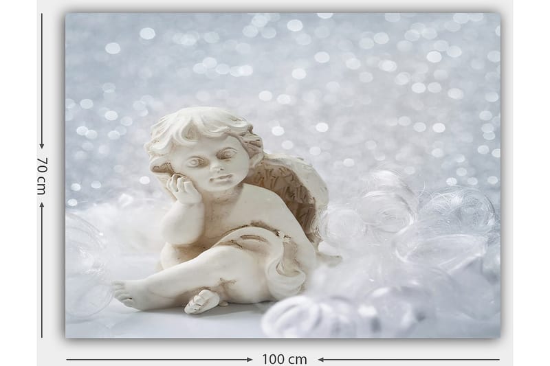 Canvastavla 70x100 cm - Söt ängel i keramik som sitter med en eftertänksam min - Vit / Beige - Inredning & dekor - Tavlor & konst - Canvastavla