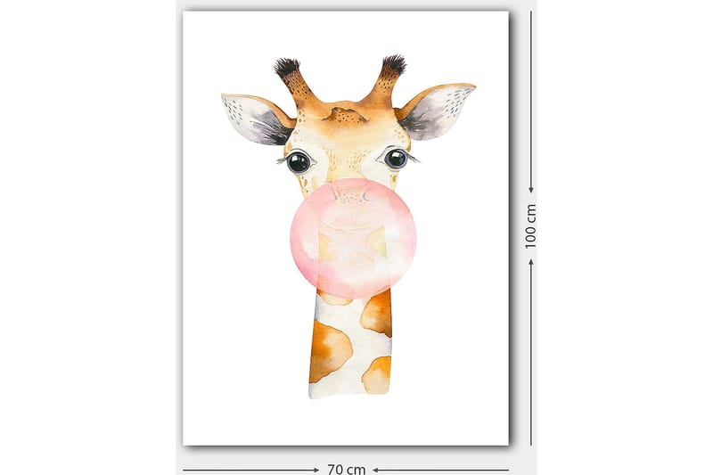 Canvastavla 70x100 cm - Söt giraff som blåser en tuggummiboll - Beige / Rosa / Brun - Inredning & dekor - Tavlor & konst - Canvastavla