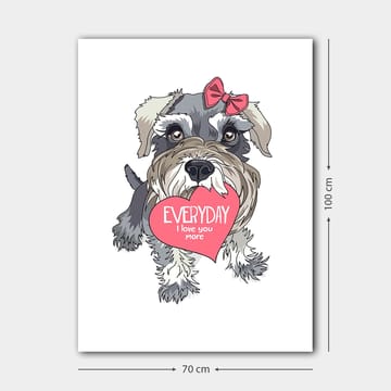 Canvastavla 70x100 cm - Söt hund som håller ett hjärta med texten EVERYDAY I love you more - Grå / Rosa / Vit - Inredning & dekor - Tavlor & konst - Canvastavla