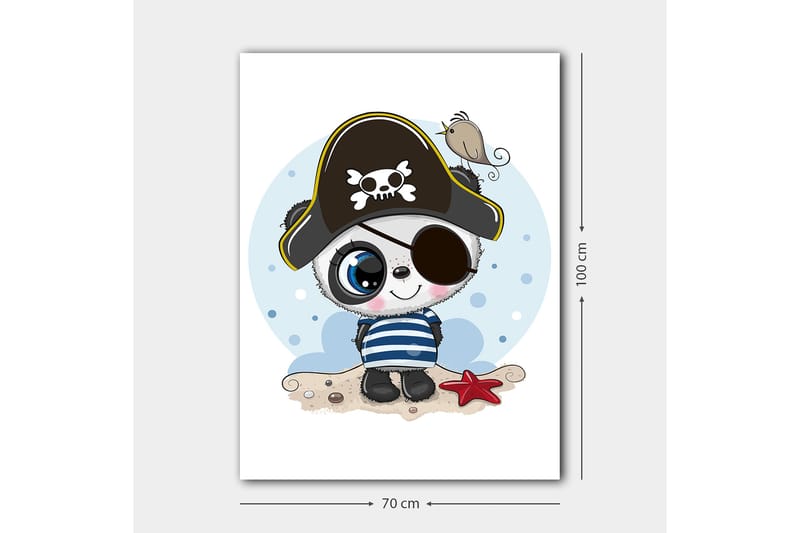 Canvastavla 70x100 cm - Söt panda klädd som pirat med ögonlapp och pirathatt - Blå / Svart / Vit - Inredning & dekor - Tavlor & konst - Canvastavla