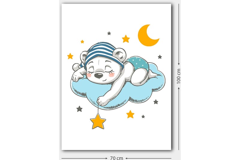 Canvastavla 70x100 cm - Sovande isbjörn som ligger på en moln med stjärnor och en måne runt omkring sig - Blå / Gul / Svart - Inredning & dekor - Tavlor & konst - Canvastavla