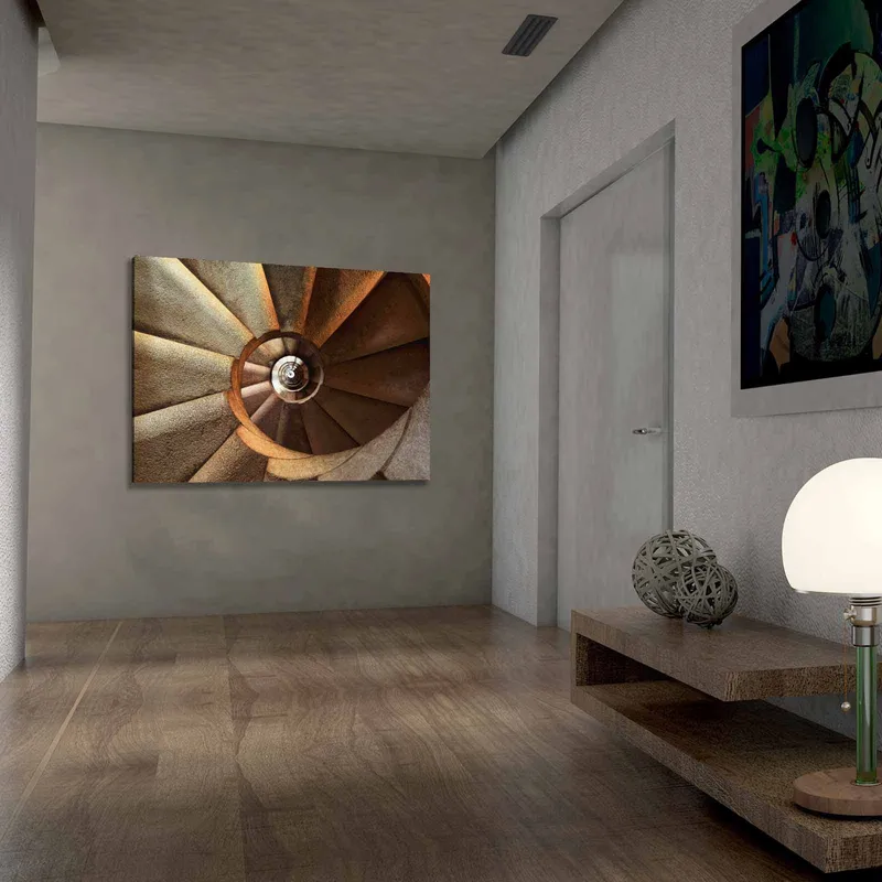 Canvastavla 70x100 cm - Spiraltrappa som leder nedåt med en harmonisk och geometrisk design - Beige / Brunt / Grått - Inredning & dekor - Tavlor & konst - Canvastavla