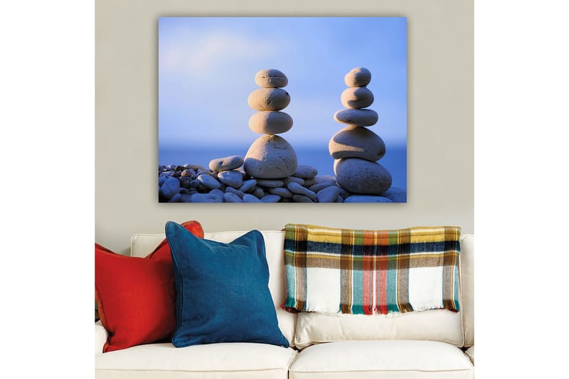 Canvastavla 70x100 cm - Stabila stenar i en harmonisk balans - Ljusgrå / Beige / Blå - Inredning & dekor - Tavlor & konst - Canvastavla