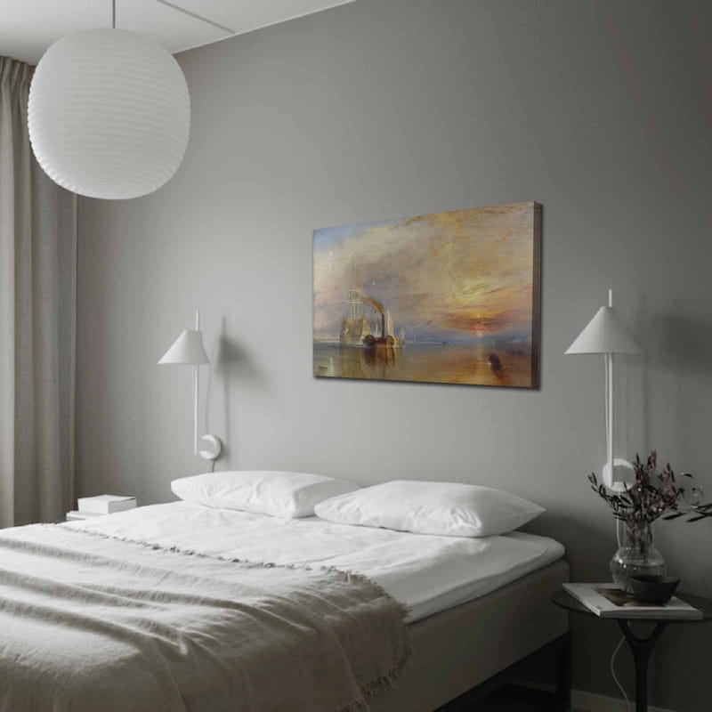 Canvastavla 70x100 cm - Stämningsfull sjöscen med ångbåtar som seglar under en färgsprakande himmel - Blå / Orange / Grå - Inredning & dekor - Tavlor & konst - Canvastavla