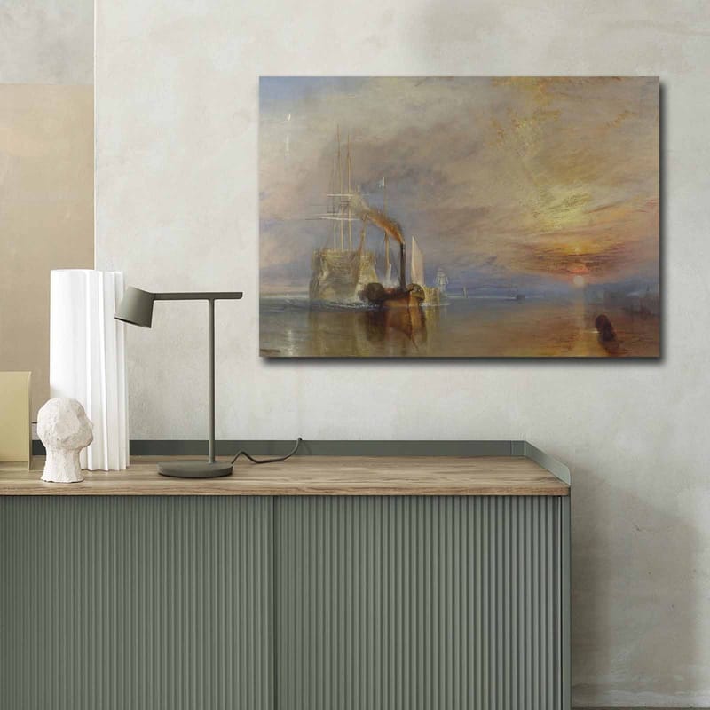 Canvastavla 70x100 cm - Stämningsfull sjöscen med ångbåtar som seglar under en färgsprakande himmel - Blå / Orange / Grå - Inredning & dekor - Tavlor & konst - Canvastavla