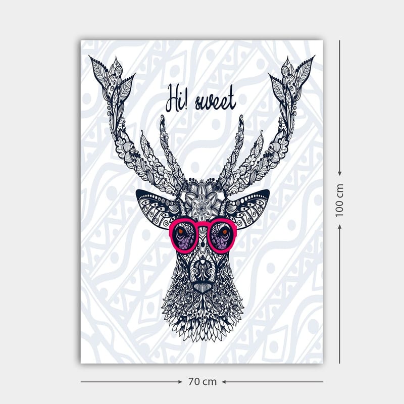 Canvastavla 70x100 cm - Stiliserad älg med glasögon och dekorativa detaljer - Mörkblå / Rosa - Inredning & dekor - Tavlor & konst - Canvastavla