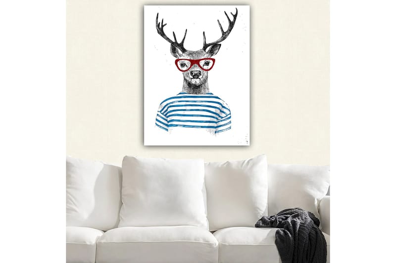 Canvastavla 70x100 cm - Stiliserad älg med glasögon och randig tröja - Svart / Röd / Blå - Inredning & dekor - Tavlor & konst - Canvastavla