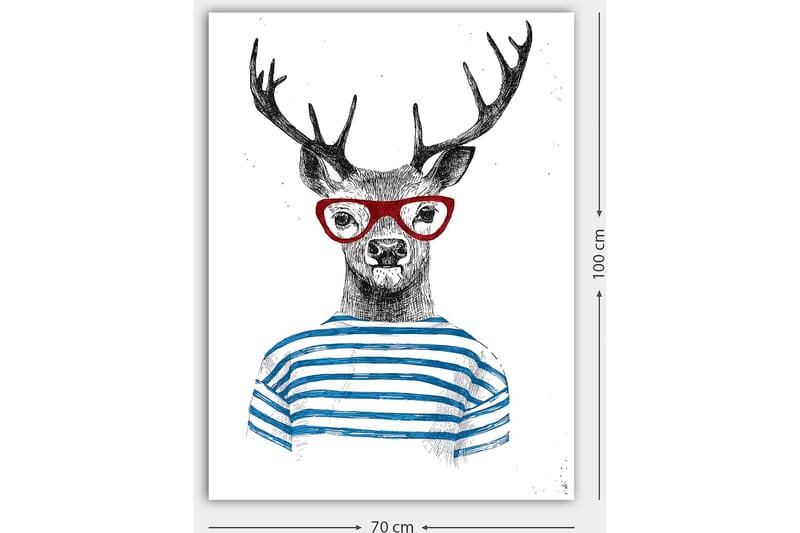 Canvastavla 70x100 cm - Stiliserad älg med glasögon och randig tröja - Svart / Röd / Blå - Inredning & dekor - Tavlor & konst - Canvastavla