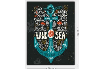 Canvastavla 70x100 cm - Stiliserad ankare med inslag av piratmotiv och text som framhäver temat Land & Hav - Turkos / Vit / Svart - Inredning & dekor - Tavlor & konst - Canvastavla