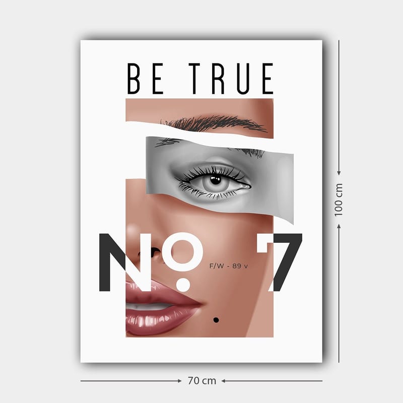 Canvastavla 70x100 cm - Stiliserad ansiktsporträtt med fokus på ögon och läppar - Beige / Grå / Svart - Inredning & dekor - Tavlor & konst - Canvastavla