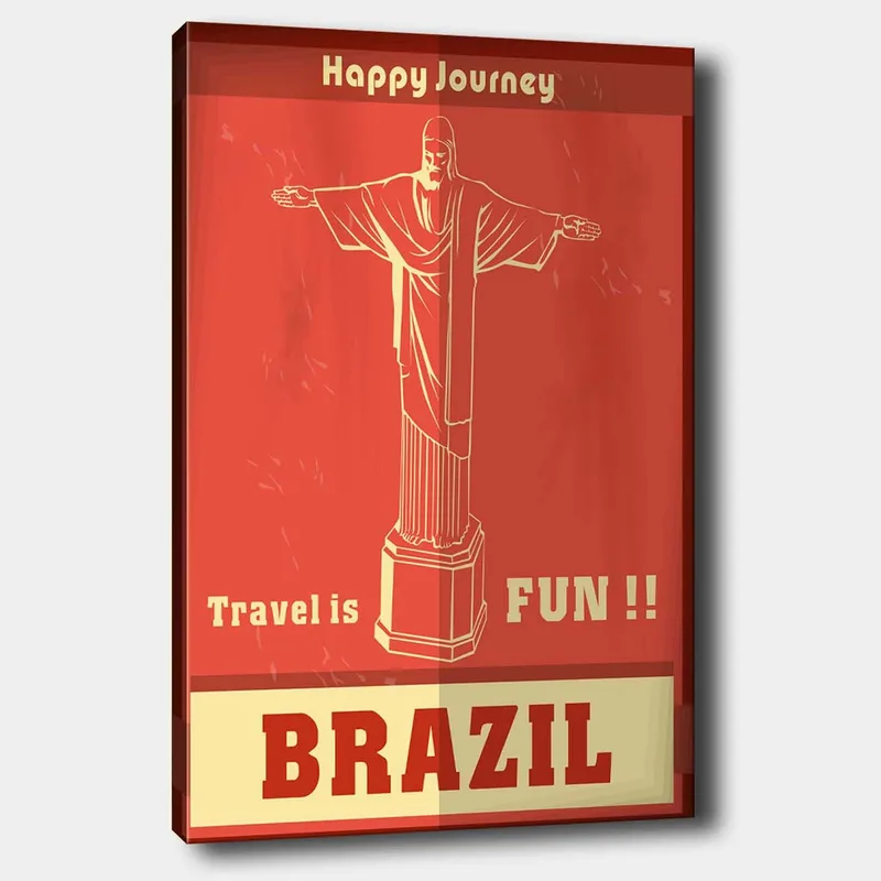 Canvastavla 70x100 cm - Stiliserad avbildning av Kristusstatyn i Rio de Janeiro med en glad resebudskap - Röd / Beige - Inredning & dekor - Tavlor & konst - Canvastavla