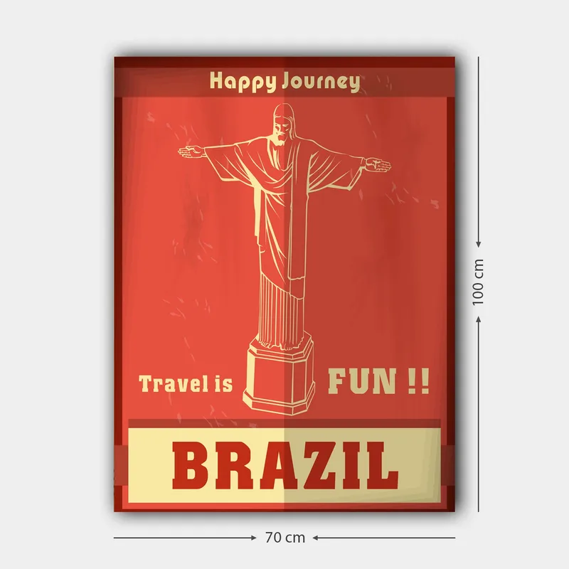 Canvastavla 70x100 cm - Stiliserad avbildning av Kristusstatyn i Rio de Janeiro med en glad resebudskap - Röd / Beige - Inredning & dekor - Tavlor & konst - Canvastavla