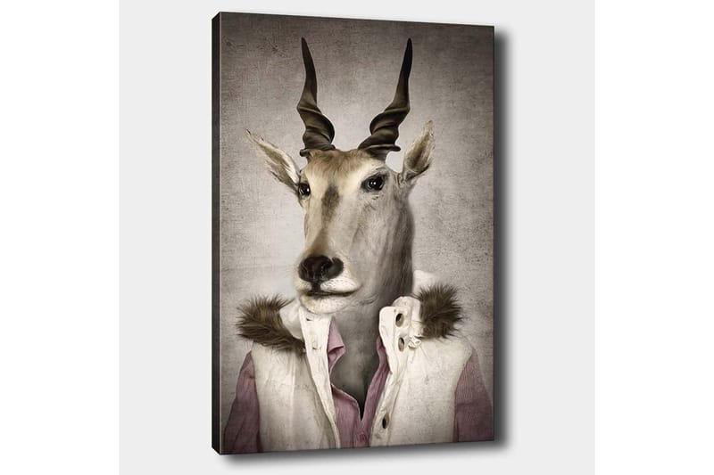 Canvastavla 70x100 cm - Stiliserad bild av en antilopklädd i en modern jacka med krage - Beige / Vit / Grå - Inredning & dekor - Tavlor & konst - Canvastavla