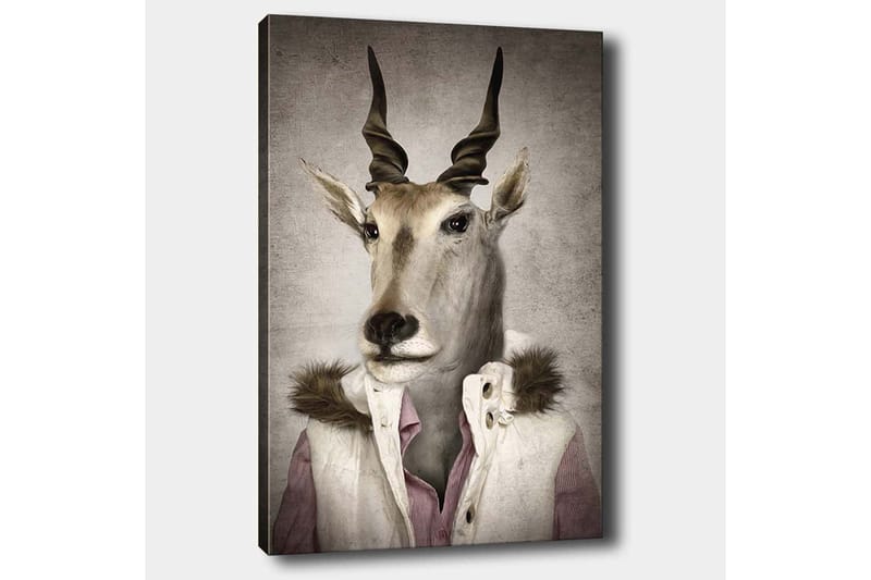 Canvastavla 70x100 cm - Stiliserad bild av en antilopklädd i en modern jacka med krage - Beige / Vit / Grå - Inredning & dekor - Tavlor & konst - Canvastavla