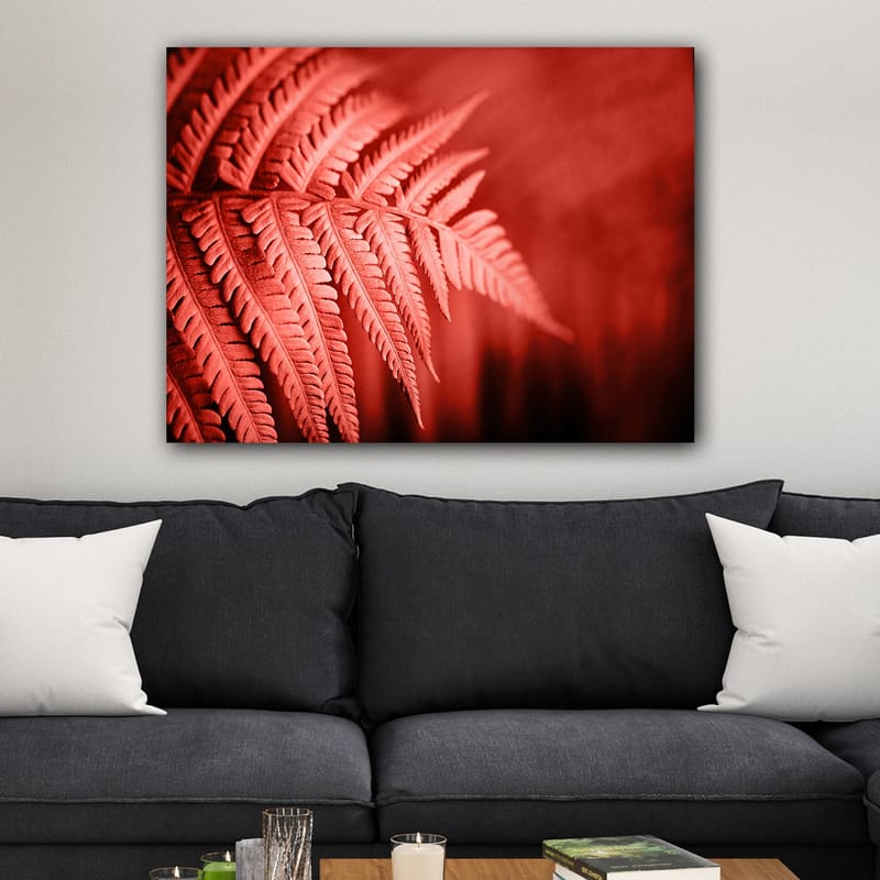 Canvastavla 70x100 cm - Stiliserad bild av ett rödaktigt ormbunke som framhäver dess detaljer - Röd / Svart - Inredning & dekor - Tavlor & konst - Canvastavla