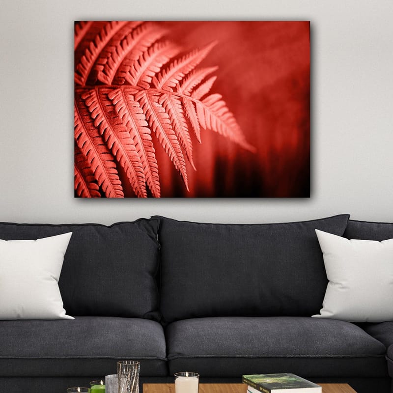 Canvastavla 70x100 cm - Stiliserad bild av ett rödaktigt ormbunke som framhäver dess detaljer - Röd / Svart - Inredning & dekor - Tavlor & konst - Canvastavla