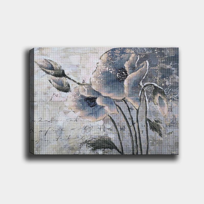 Canvastavla 70x100 cm - Stiliserad blomma i dämpade blå och grå toner, Blå / Grå