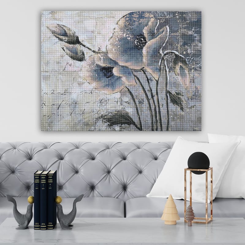 Canvastavla 70x100 cm - Stiliserad blomma i dämpade blå och grå toner - Blå / Grå - Inredning & dekor - Tavlor & konst - Canvastavla