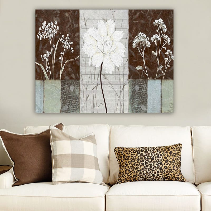 Canvastavla 70x100 cm - Stiliserad blomma i vitt omgiven av bruna och grå nyanser - Vitt / Brunt / Grått - Inredning & dekor - Tavlor & konst - Canvastavla