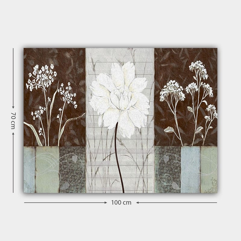 Canvastavla 70x100 cm - Stiliserad blomma i vitt omgiven av bruna och grå nyanser - Vitt / Brunt / Grått - Inredning & dekor - Tavlor & konst - Canvastavla