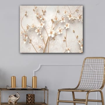 Canvastavla 70x100 cm - Stiliserad blomsterdesign med vita blommor och gyllene detaljer - Vit / Guld - Inredning & dekor - Tavlor & konst - Canvastavla