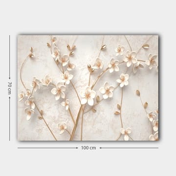 Canvastavla 70x100 cm - Stiliserad blomsterdesign med vita blommor och gyllene detaljer - Vit / Guld - Inredning & dekor - Tavlor & konst - Canvastavla