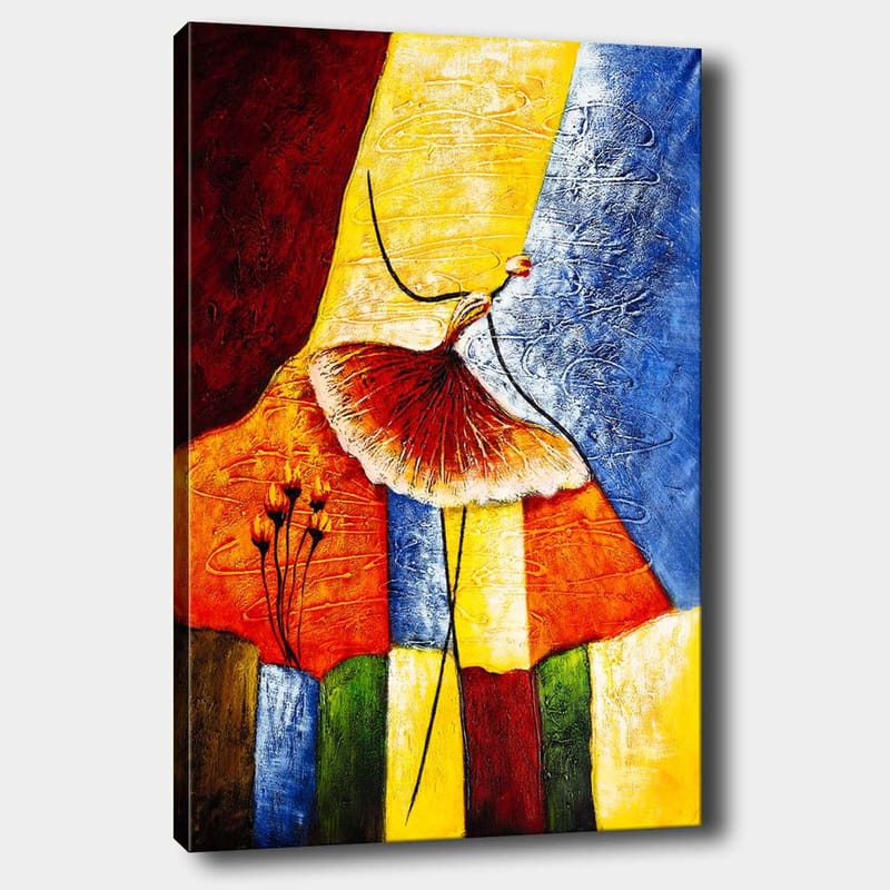 Canvastavla 70x100 cm - Stiliserad dansande kvinna med en röd kjol mot en färgglad bakgrund - Röd / Gul / Blå - Inredning & dekor - Tavlor & konst - Canvastavla