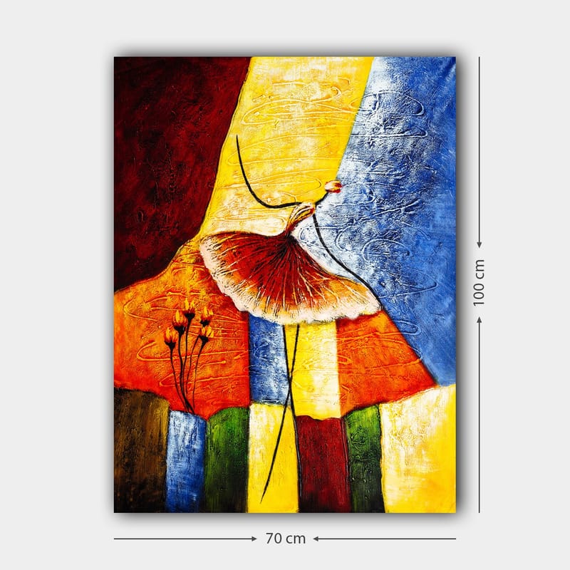 Canvastavla 70x100 cm - Stiliserad dansande kvinna med en röd kjol mot en färgglad bakgrund - Röd / Gul / Blå - Inredning & dekor - Tavlor & konst - Canvastavla