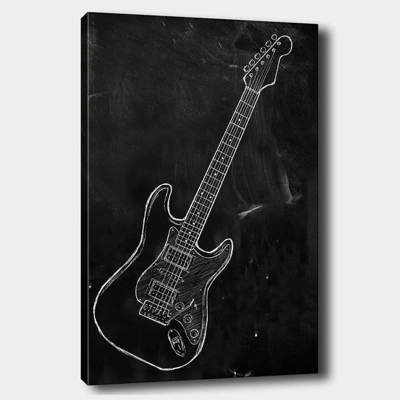 Canvastavla 70x100 cm - Stiliserad elgitarr ritad med krita på en svart bakgrund - Svart / Vit - Inredning & dekor - Tavlor & konst - Canvastavla