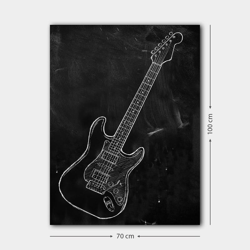 Canvastavla 70x100 cm - Stiliserad elgitarr ritad med krita på en svart bakgrund - Svart / Vit - Inredning & dekor - Tavlor & konst - Canvastavla