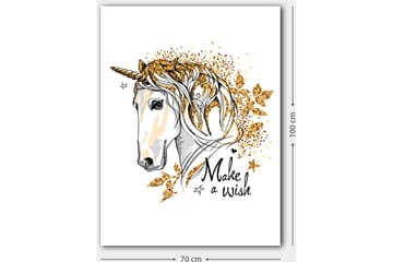 Canvastavla 70x100 cm - Stiliserad enhörning med glittrande detaljer och texten Make a wish - Vit / Guld / Svart - Inredning & dekor - Tavlor & konst - Canvastavla