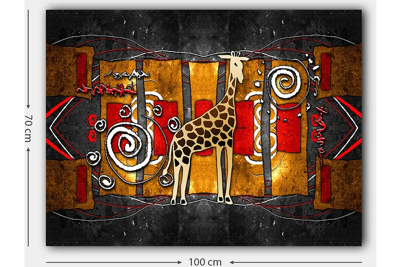 Canvastavla 70x100 cm - Stiliserad giraff i en färgglad abstrakt komposition - Brun / Röd / Guld - Inredning & dekor - Tavlor & konst - Canvastavla