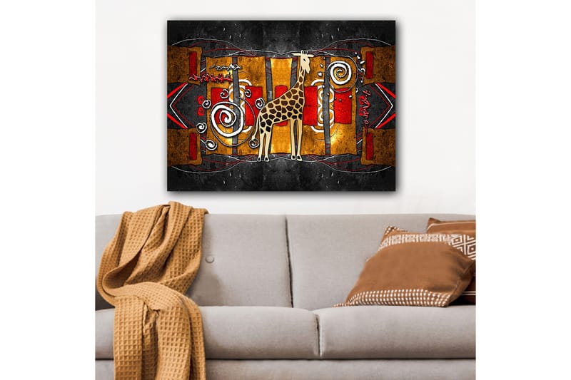 Canvastavla 70x100 cm - Stiliserad giraff i en färgglad abstrakt komposition - Brun / Röd / Guld - Inredning & dekor - Tavlor & konst - Canvastavla