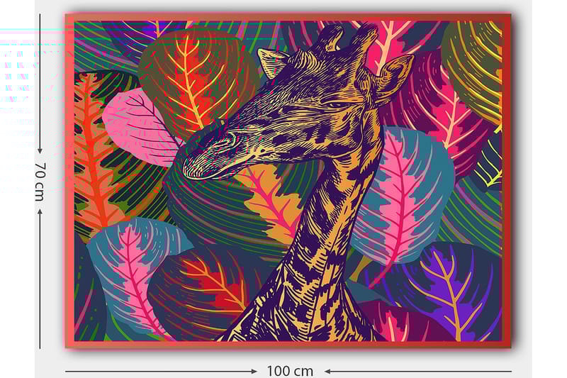 Canvastavla 70x100 cm - Stiliserad giraff omgiven av färgglada lövverk - Lila / Grön / Orange - Inredning & dekor - Tavlor & konst - Canvastavla